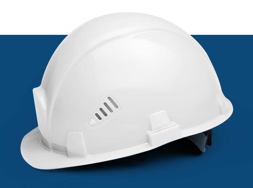 Illustration d'un casque de chantier blanc sur fond bleu